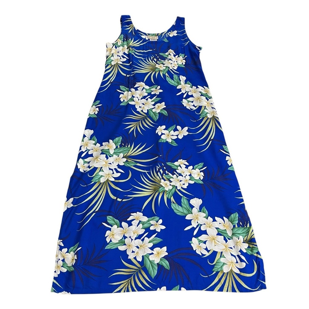 Aloha Hut Hawaii Maxi Dress Womens Large Blue Floral Hibiscus Corset Tie Back